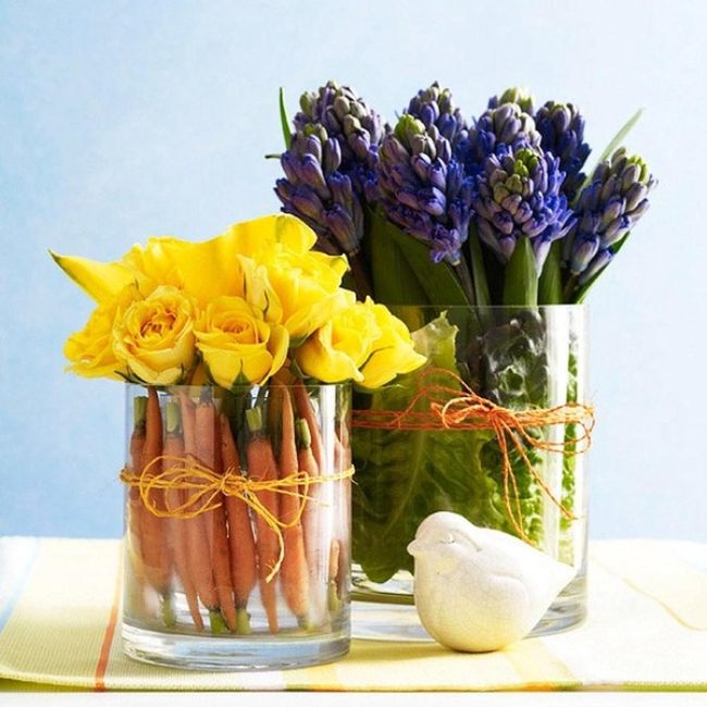 Yellow Roses Glass Vases Blue