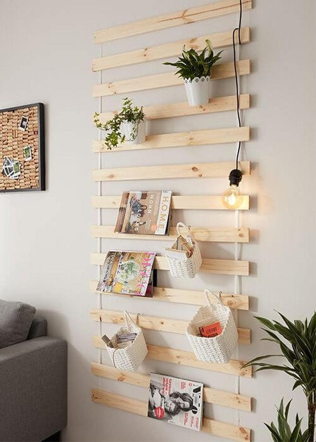 Green Wall Wood Shelving