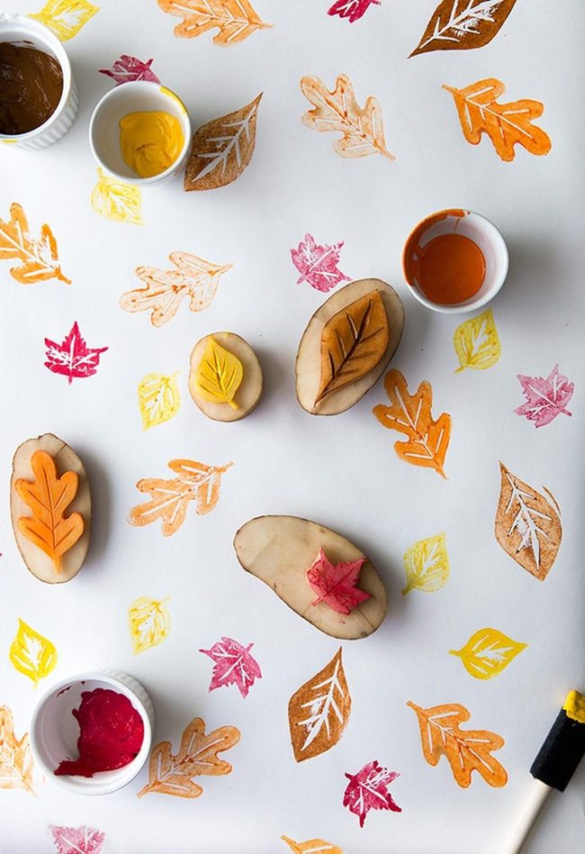 Potato Stamp Autumn Leaves