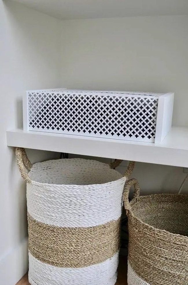 Striped Woven Baskets White Corner