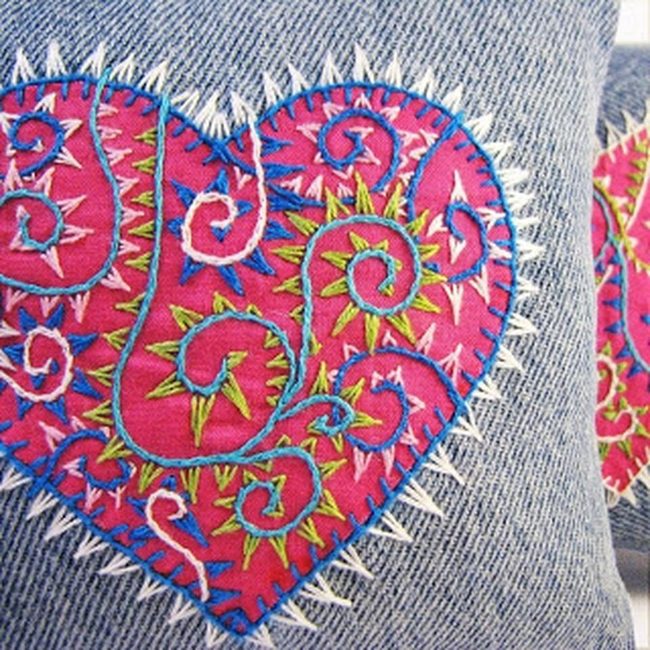 Pink And Blue Stitched Hearts