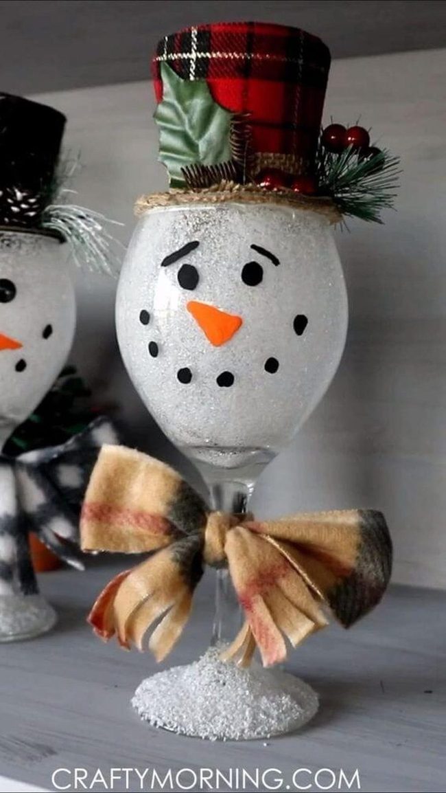 Sparkly Snowman Wine Glasses