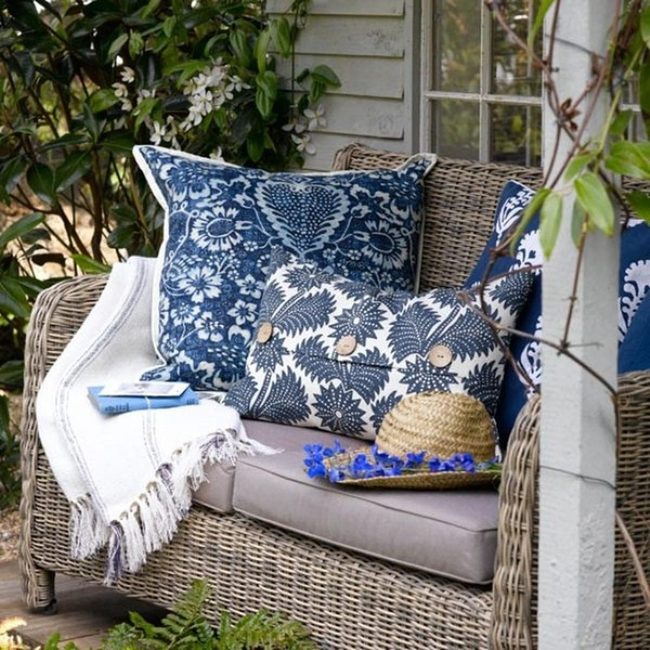 Wicker Seating With Blue Accents