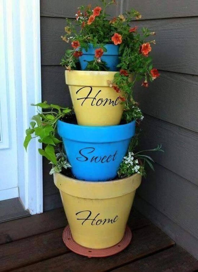 Colorful Stacked Planters, Vertical Welcome