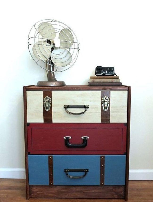 Cream, Red, Blue Vintage Dresser