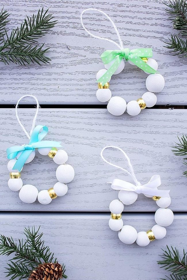 White Bead Wreaths With Gold Accents