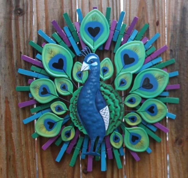 Peacock Clothespin Feather Wreath