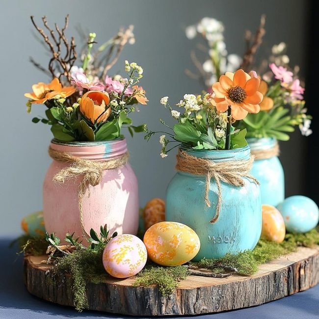 Mason Jars Become Spring Planters