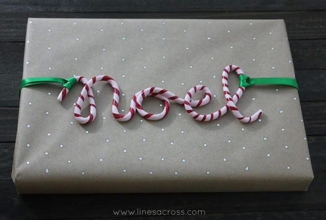 Brown Paper Gift With Candy Cane Noel