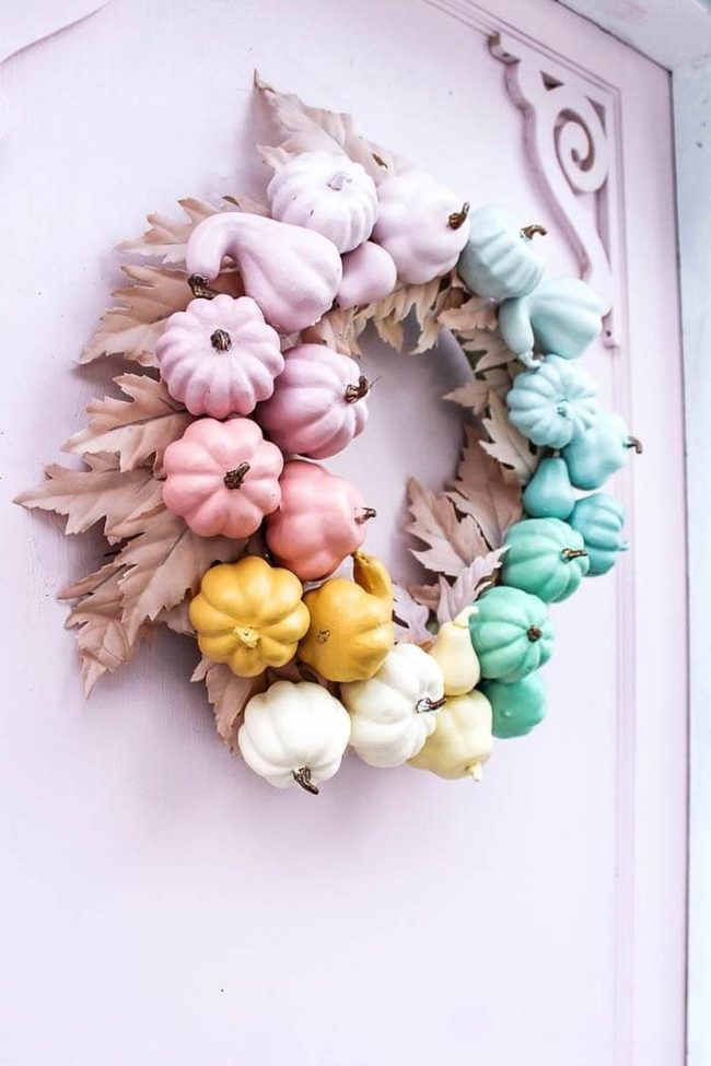 Pastel Pumpkin Rainbow Wreath