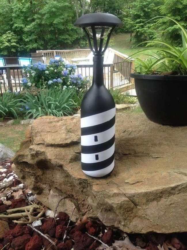 Black Striped Garden Bottle Lamp