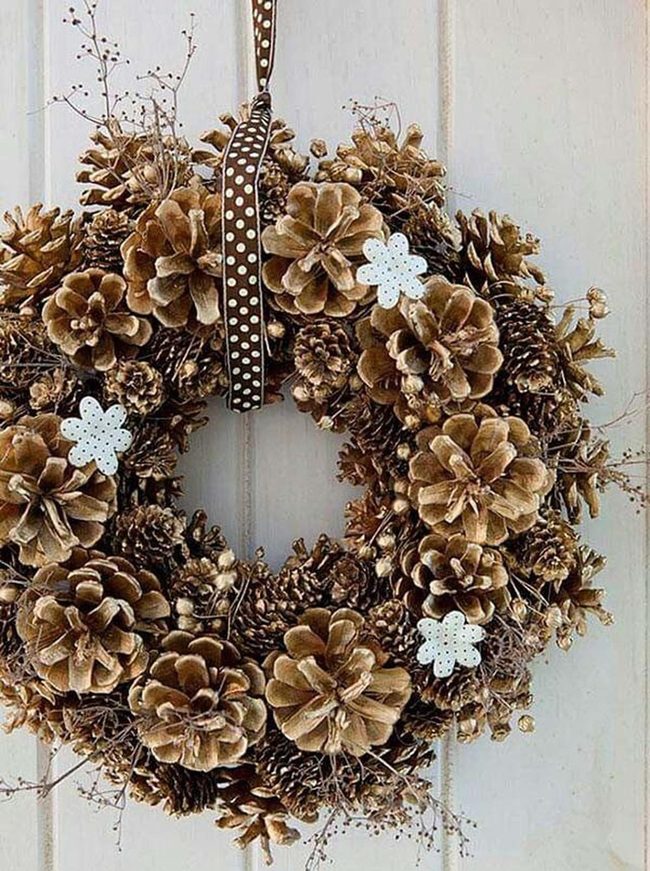 Golden Pinecone Front Door Wreath