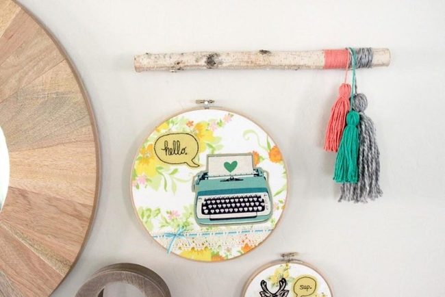 Embroidery Hoops, Teal Typewriter Wall