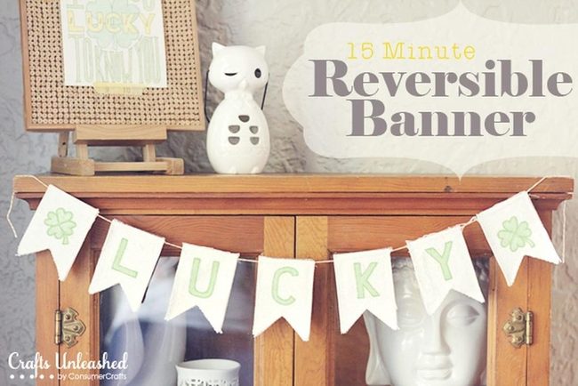 Green Letter Banners, White Cabinet Display