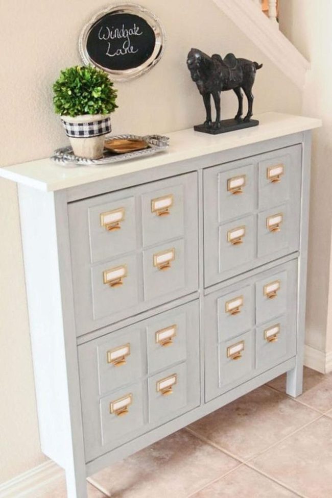 Gray Wooden Drawers Gold Handles