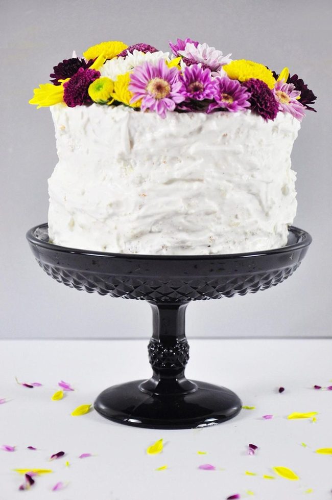 White Cake Purple Yellow Florals