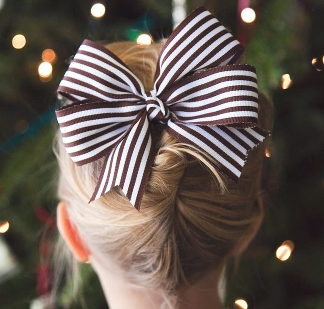 Brown Striped Bow, Blonde Bun