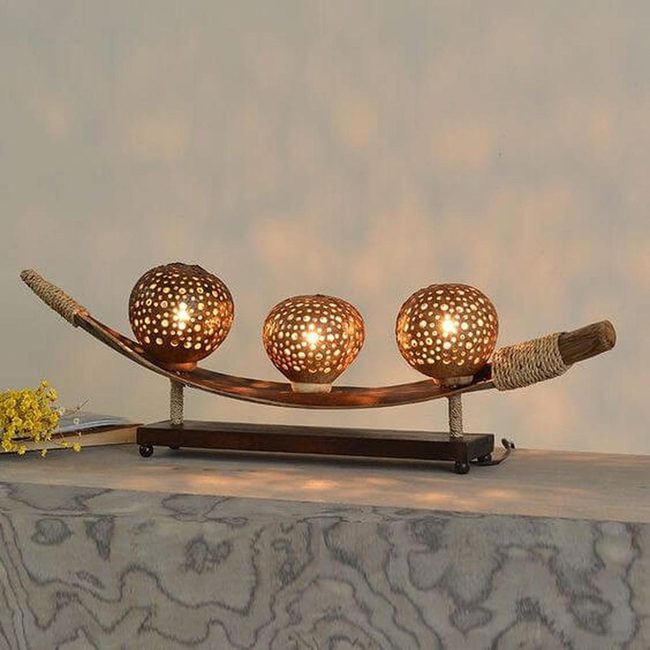 Carved Coconut Shell Light Sculpture