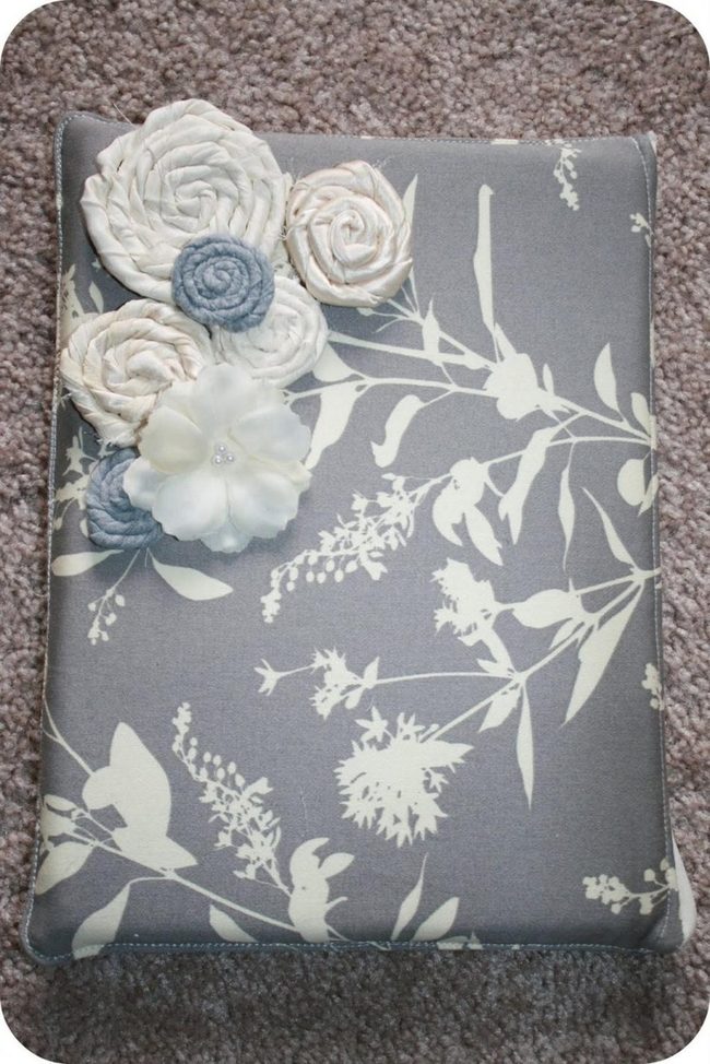 Gray Pillow With Beaded Florals