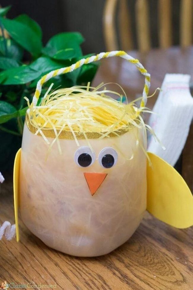 Yellow Plastic Chick With Raffia Wrap