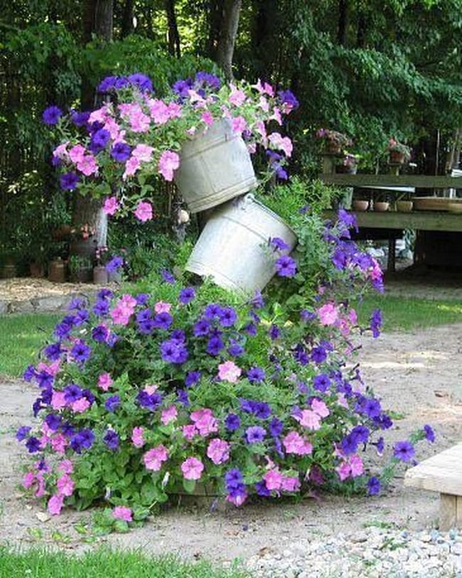 Weathered Metal Bucket Planters