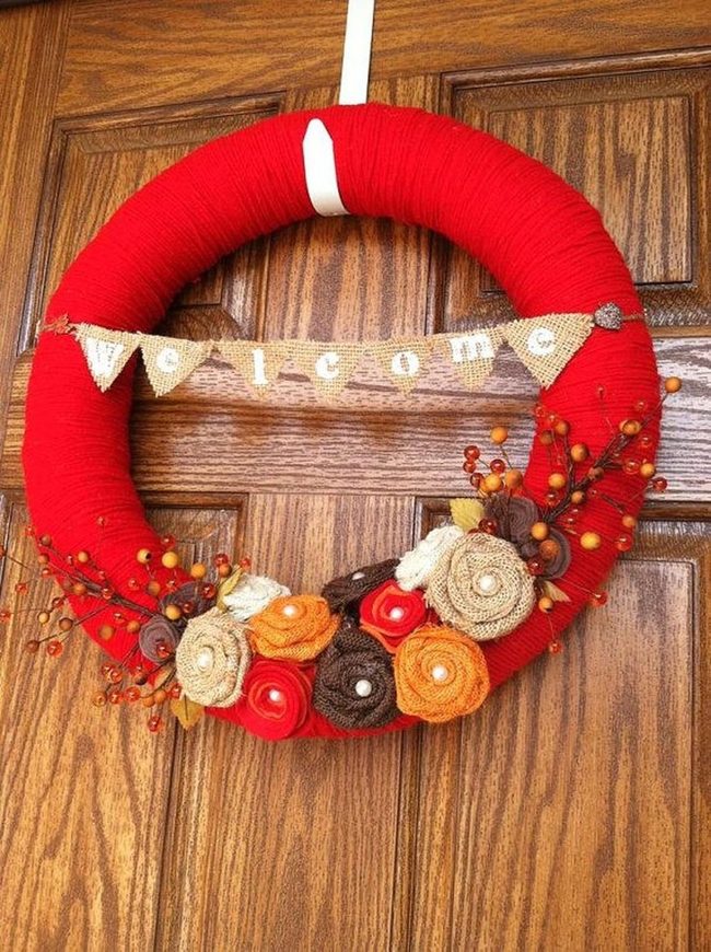 Red Yarn Welcome Wreath