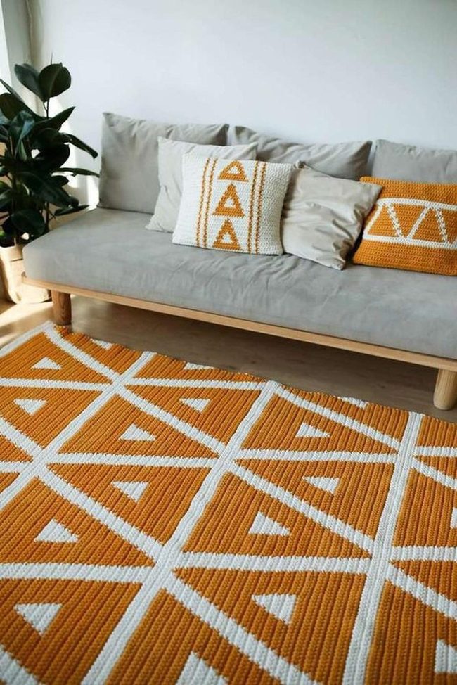 Light Gray Sofa, Orange Geometry
