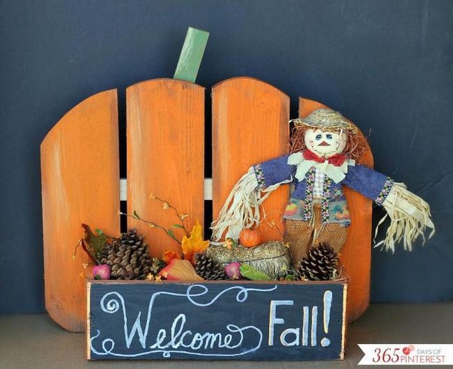 Orange Wood Pumpkin Display