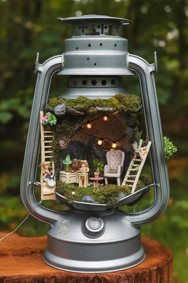 Glowing Metal Lantern Miniature Outdoor