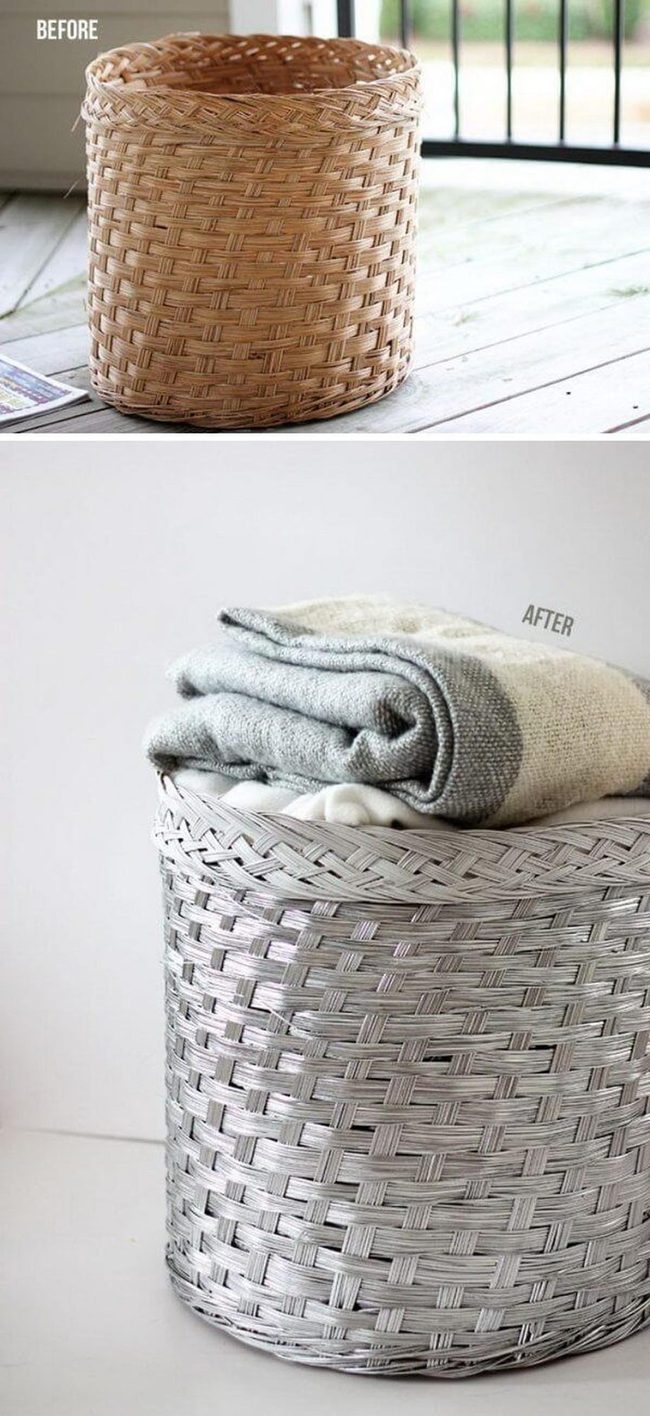Silver-Coated Wicker Storage