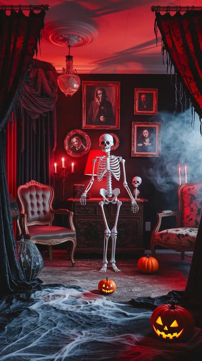 Life-Size Skeletons In Blood-Red Light