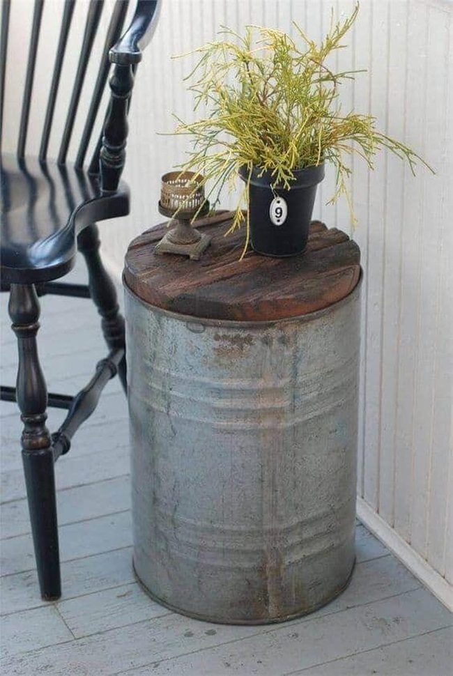 Weathered Metal Planter Side Table