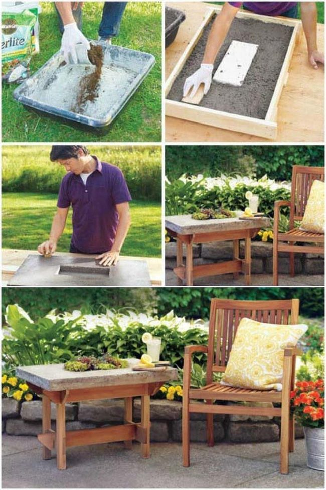 Gray Concrete Wood Patio Planter