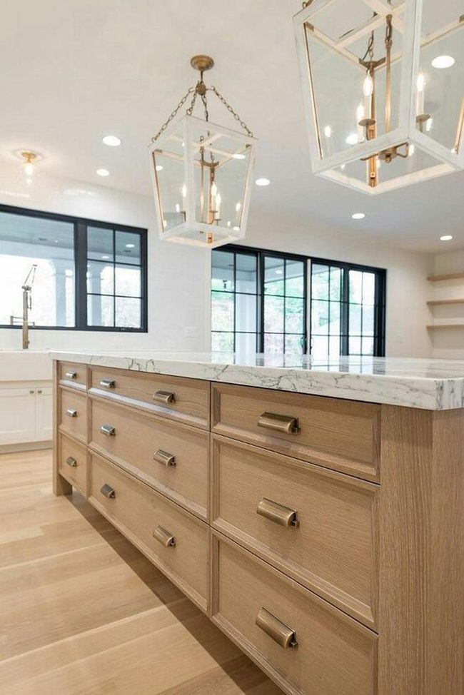 Marble Island Kitchen Light Wood