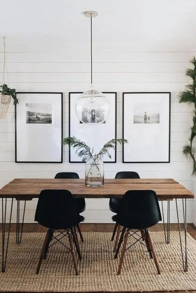 Black Chairs, Natural Wood Table