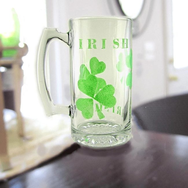 Green Shamrock Glass Mugs