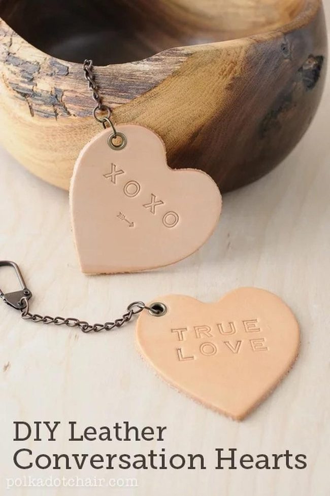Embossed Leather Heart Keychain