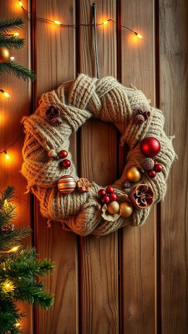 Crimson Yarn Christmas Wreath