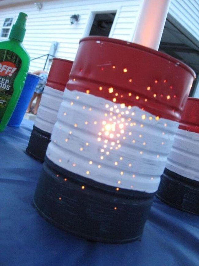Red White Blue Punched Lanterns