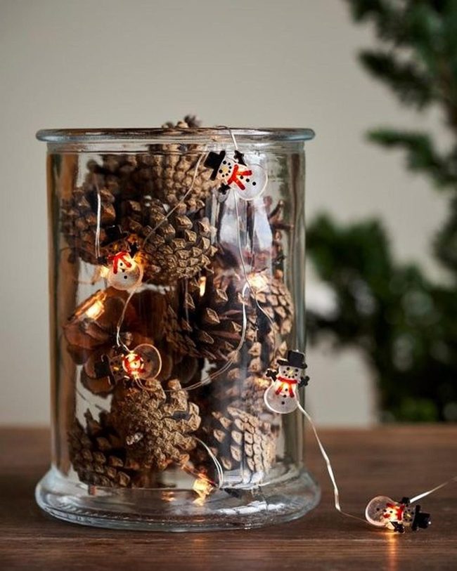 Glowing Pinecone Snowman Jar