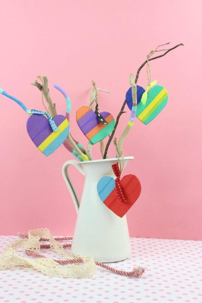 Striped Hearts On Pastel Branches