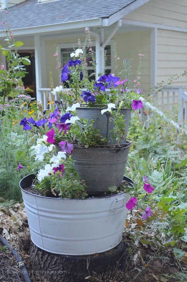 Stacked Metal Buckets Garden Tower