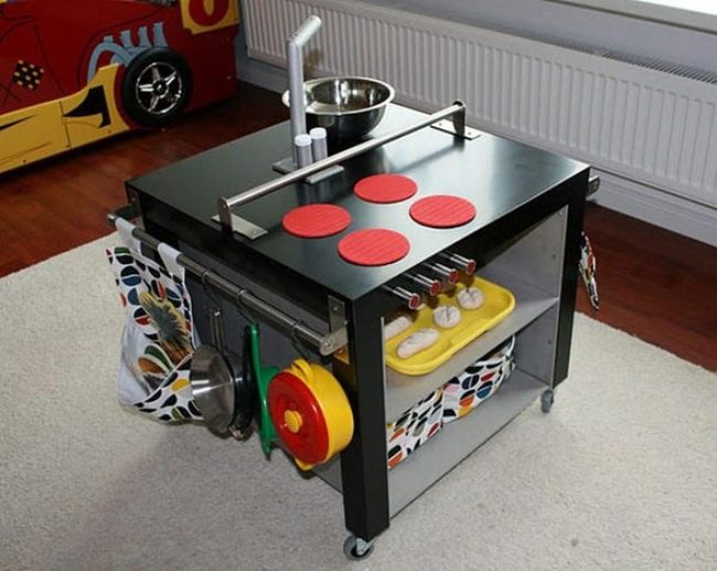 Red Burners, Black Wood Kitchen