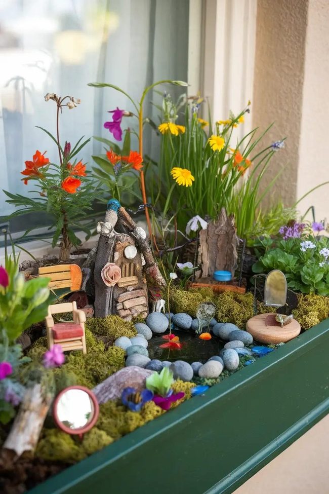Miniature Cottage Among Blooming Flowers