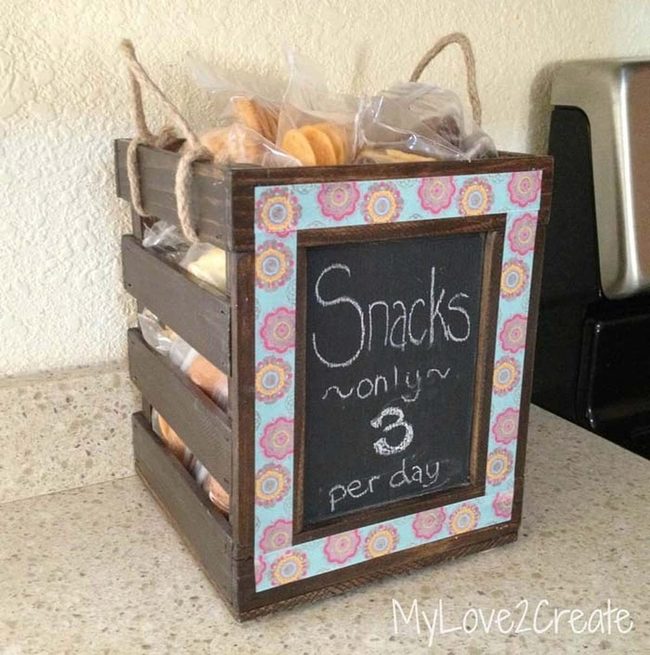 Wooden Snack Crate With Chalkboard