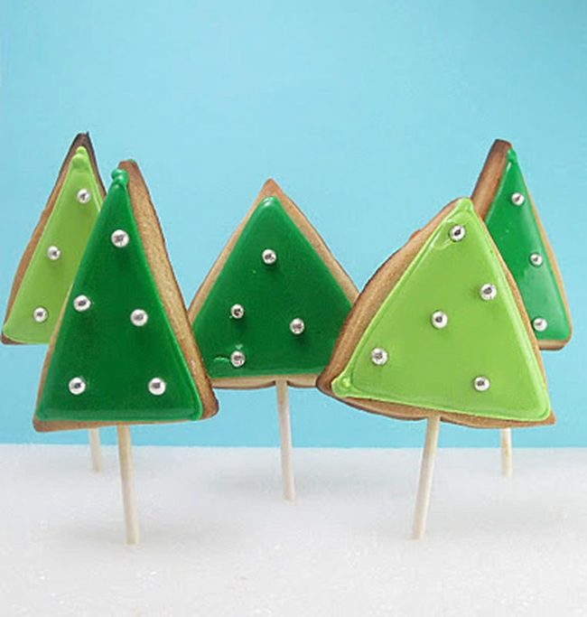 Green Icing Cookies With Silver Pearls