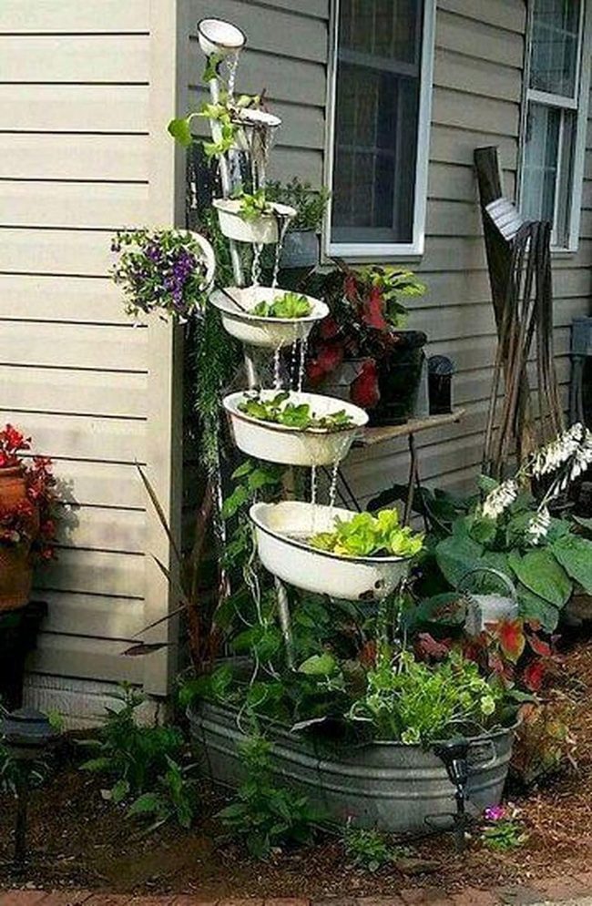 Cascading Bowls With Living Flowers