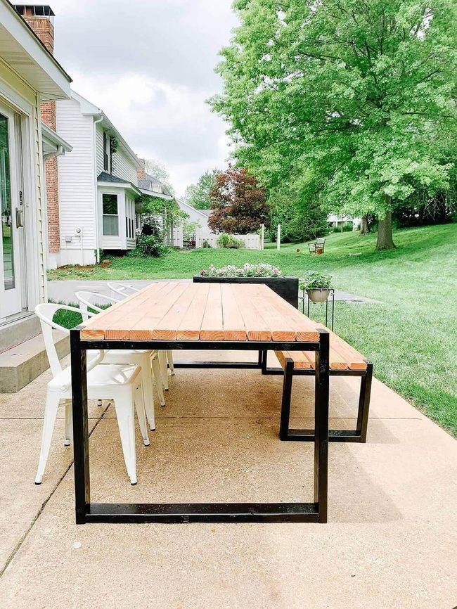 Steel Frame Wood Patio Table