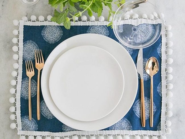 Blue Placemats, White Polka Dots