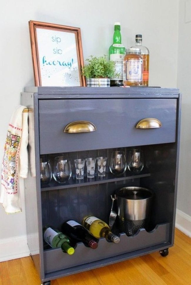 Gray Bar Cart With Gold Accents